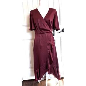Lulu’s Faux Wrap Dress Burgandy NWT Small Bridal Shower Baby Shower Garden Party